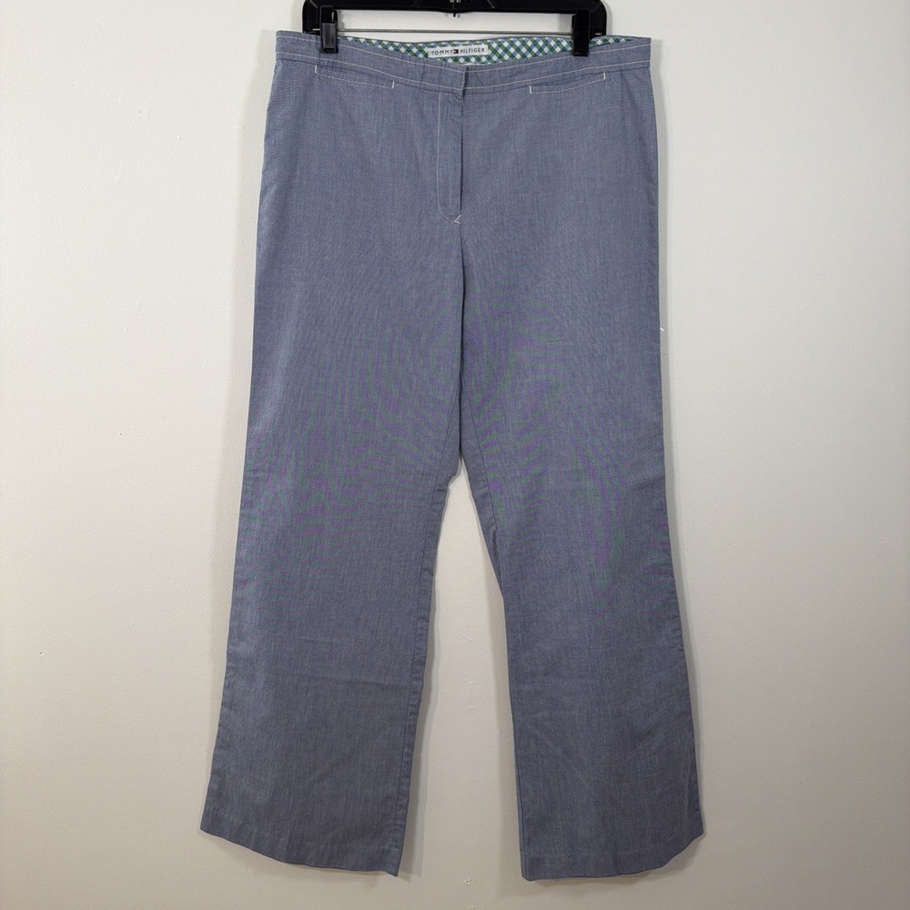 Tommie Hilfiger Pants Size 12 Light Blue Cotton Trouser Wide Leg‎ Summer Coastal